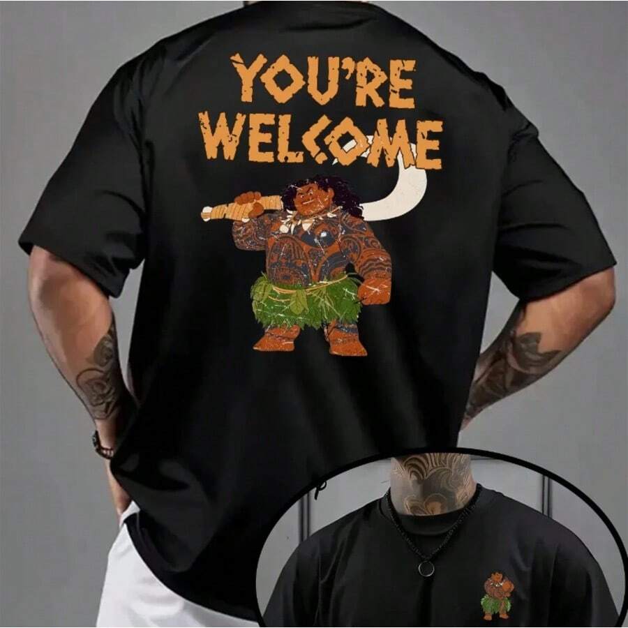 Summer Bestseller Men's Pattern T-Shirt - "You're Welcome" Retro Design, Ideal Gift For A Family Vacation At Disneyland - 黑色 - 查看 1