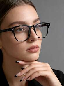 1pc Minimalist Unisex Glasses Lightweight Black Frame Clear Lens Transparent PC Frame Eyeglasses - 黑色 - 查看 6