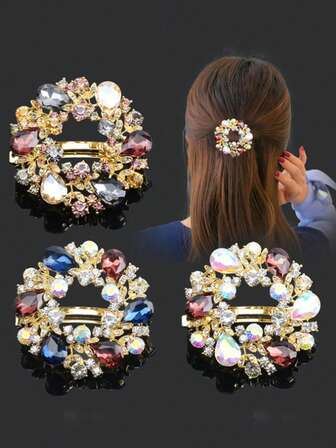 1pc/Set Elegant Colorful Korean Crystal Rhinestone Hair Clip, Vintage Korean Rhinestone Spring Butterfly Clamp Top Clip Hair Accessory, Suitable For Daily Wear And Going Out, Claw Clip, Hair Clip, Hair Accessory