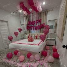 5/13/35/52/563pcs Fuchsia Pink Happy Birthday Set, Includes Fuchsia Pink Happy Birthday Letter, Heart, Bow Foil Balloons, Suitable For Ladies Theme, Birthday Room Decor, Anniversary, Birthday Party Balloons - Multicolor - View 10