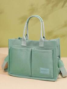 Women's Handbag Crossbody Bag, Large Capacity Multi Pocket Canvas Commuting Shoulder Bag, Lightweight Casual Tote, Single Shoulder Messenger Bag, Student Backpack, Laptop Bag, Minimalist Sports Backpack, For Outdoor Travel - 綠色 - 查看 4