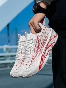 Men's Breathable Mesh Luminous Casual Sneakers, Soft Sole Sports Shoes For Teenagers, Students, Running, Physical Exam, Fashionable, Versatile, Comfortable, Outdoor, Korean Style Athletic Shoes - 紅色 - 查看 1