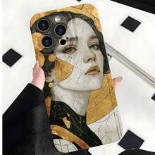 2026 nueva funda de teléfono esmerilada, funda de teléfono con diseño artístico de retrato de mujer en oro y negro para iPhone 17 15 14 13 12 11 Pro Max  Galaxy S23 S22 S21 S20 Fe Ultra, funda protectora para teléfono, regalo para él y ella, regalo de San Valentín o cumpleaños - Blanco antiguo - Ver 2