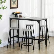 HOMCOM Bar Table Set With Bar Stools, 5-Piece, Kitchen Table And 4 Bar Stools, Industrial Style, For Kitchen And Dining Room, Metal, Grey - Black - View 2