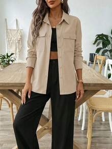 A&DD MODA, REF: AS1933 - Women's Long-Sleeved Shirt-Style Jacket, Solid Color, Casual Mid-Length, Suitable For Everyday Wear And Work. - Màu be - Xem 6