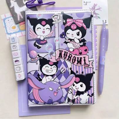  1 pièce/Cahier thématique Kuromi de Sanrio avec couverture en PU souple et 80 pages intérieures colorées pouvant être utilisées comme journal intime, carnet, cahier, etc.