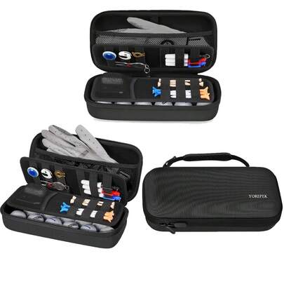 Men's Hard Shell Golf Accessories Case Black Golf Glove Holder Removable Shaper 2 Dividers For Balls Tees Divot Tool Markers Sports Storage Bag Gift