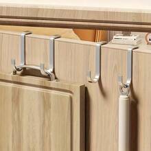1pc/2pcs/4pcs No Drill Heavy Duty Multipurpose Cabinet Door Design Storage Hooks, Double Hooks For Cabinet Doors, Bedside Tables, Bathroom & Kitchen Hanging Hooks, No Drill Door Side Clothes & Towel Storage Hooks - Silver - View 5