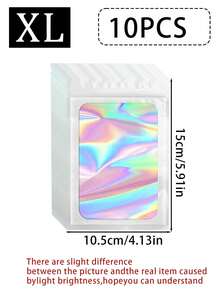 100/10pcs Transparent Holographic Bags, Odor-Proof Packaging Bags, Sealed Bags, Polyester Film Storage Bags, Zipper Sealed Bags, Polyester Film Holographic Resealable Bags, Gift Bags, Odor-Proof Bags, Aluminum Foil Bags, Suitable For Party Gift Storage, Polyester Film Bags, Transparent Window Holographic Resealable Packaging - Multicolor - View 22