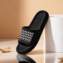 新款情侣拖鞋，防滑厚底，时尚印花设计，男女款均有加大码可选 - 黑色 - 查看 2