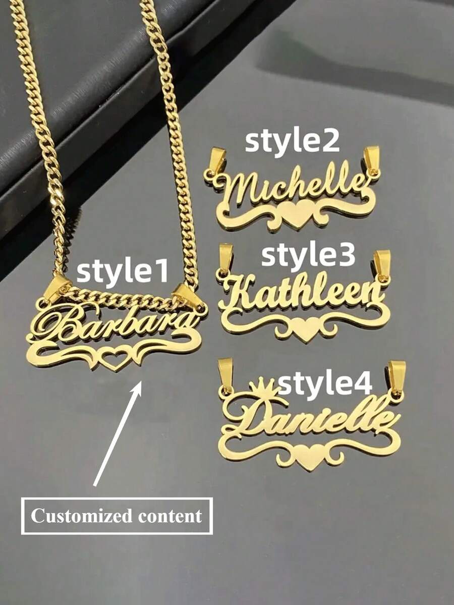 Valentine's Day Customized Stainless Steel Cuban Link Necklace Pendant Engraved Name Personalized Jewelry Hip Hop Korean Style Design Anniversary Gift - Multicolor - View 1