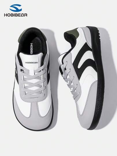 HOBIBEAR Men's Casual Sneakers, PU Leather Upper, Round Toe, Lace-Up, Low-Top, Versatile For All Seasons, Flat Sole, Couple Style