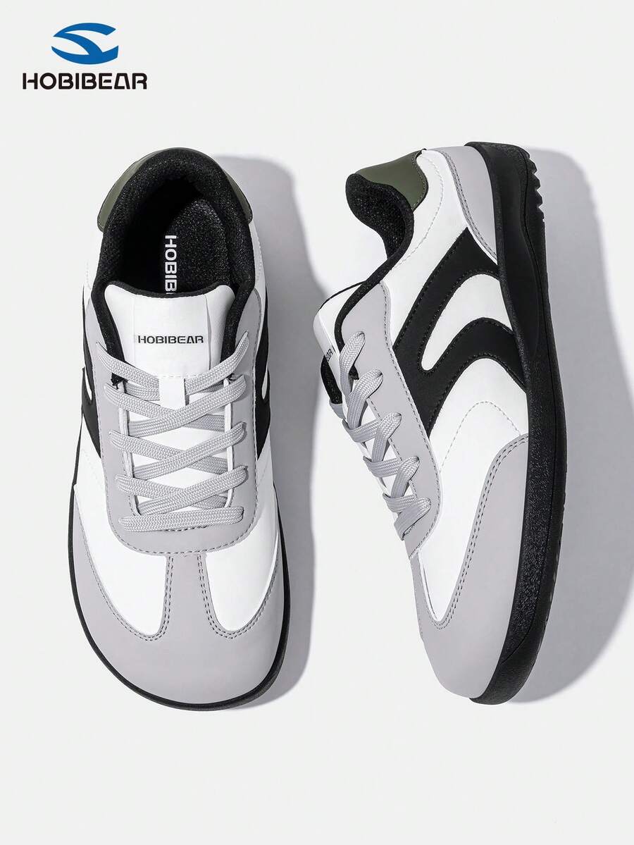 HOBIBEAR 男士休闲运动鞋，PU皮革鞋面，圆头，系带，低帮，四季皆宜，平底，情侣款 - 黑與白 - 查看 1