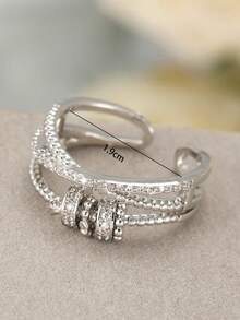 1入組時尚不銹鋼方晶鋯石和珠子裝飾開口戒指適合男士女士日常裝飾 - 銀色 - 查看 3