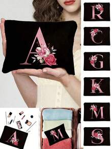 Hot Selling Fashion Items: Polyester Fiber Letter Printed Zipper Women's Makeup Bag, Storage Bag, Perfect Gift For Couples And Family. Makeup Bags Can Be Printed With Logo Patterns, And Women's Storage Bags Can Be Printed With English Letters. Laundry Bag Can Hold Hands With Change Bag, Simple, Beautiful, Cute, Large Capacity Storage Bag, Portable Storage Bag, Holiday Gift, Christmas Gift, Ramadan Gift