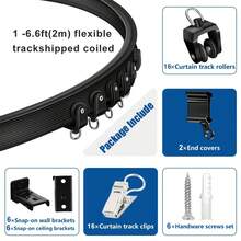 1 Set - Ceiling Curtain Track Flexible Curved Curtain Track, 16-Foot Wall-Mounted Sliding Ceiling Track And Clip Curtain Track, System Set As RV Room Divider (Black) Bathroom Decor - Black - View 14