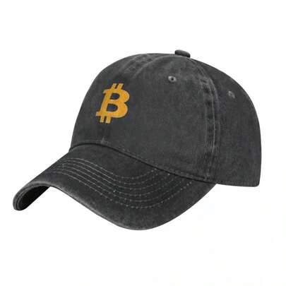 Bitcoin Logo Baseball Cap - Adjustable Snapback, Breathable Cotton, Black With Yellow Bitcoin Symbol, Casual Design, Perfect Gift For Cryptocurrency Enthusiasts, Everyday Hat|Fashion Headwear|Durable Headwear