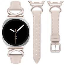Minyee Leather Band Compatible With Samsung Galaxy Watch 8 40mm 44mm/ 8 Classic 46mm Bands, No Gap One-Click Slim Thin Dressy Leather Strap With C-Shape Metal Buckle Women, NOT For Other Models,Starlight/Starlight - 星光/星光 - 查看 1