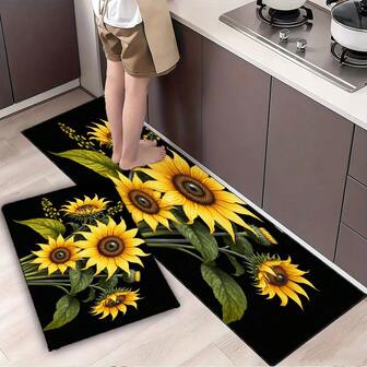 White Cabinetry Light Wooden Countertop Kitchen Decor With Sunflower Mat, Jars, Nuts Container & Copper Object - Perfect For Home Kitchen Interior Aesthetic & Organization