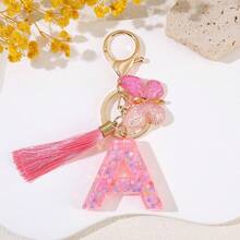 闪亮树脂字母钥匙扣，带流苏和蝴蝶吊坠，时尚配饰，送给朋友的理想礼物，包包挂件 - 粉色 - 查看 28