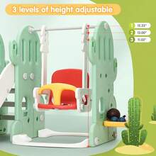 Tobogán y columpio de 18 cm para niños pequeños, tobogán de 193 cm de largo para niños de 1 a 3 años, juego para interior y exterior con columpio ajustable, aro de baloncesto, fútbol, golf y lanzamiento de aros. - Verde - Ver 6