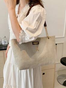 Bolso de mano de gran capacidad para mujer, bolso de hombro con cadena elegante, nuevo bolso de moda para debajo del brazo, bolso de lino retro - Café integral - Ver 2