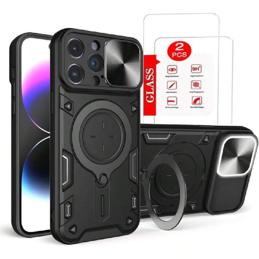 Funda para iPhone 14 Pro MAX Capa Case [Não para carregamento sem fios] - con Protector de Pantalla y Soporte de teléfono Incorporado - Negro,37517414 - Café - Ver 1