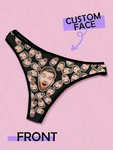 1pc Custom Valentine's Day Thong For Woman, Custom Briefs, Personalized Thong, Personalized Underwear With Face, Custom Thong With Face, Custom Face On Underwears, Valentine Gift, Anniversary Gift, Valentine Gift, Birthday Gift, Wedding Gift, Gift For Her/Girlfriend/Wife Adorable,Contracted,Funny,Cute Custom,Personalized,Unique,Customized Underwear,Thongs Ideal Gifts For Him,Ideal Gifts For Her Friends,Girlfriend, Bedroom,For Weddings,For Anniversaries,For Birthdays,For Holiday,Easy Comfort,Fall/Winter - 彩色 - 查看 5