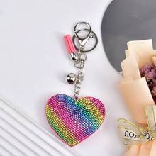 1pc Women's Valentine's Day Rainbow Rhinestone Keychain With Tassel Pendant - Multicolor - View 6