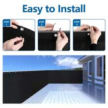 Heavy-Duty Privacy Screen Fence Panel - Black Woven Fabric Mesh Net Cover With 90% Sun Blockage &, Breathable Black/White Poles-Compatible Panels For Backyard, Garden, Pool, Pet Barrier (Easy Assembly)