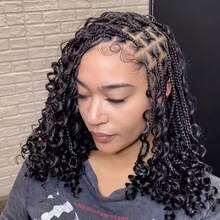 More Beautiful Full Lace Knotless Braided Wig With Curly Ends – 180% Density Handmade Synthetic Lace Front Wig For Women - #1B - Xem 3