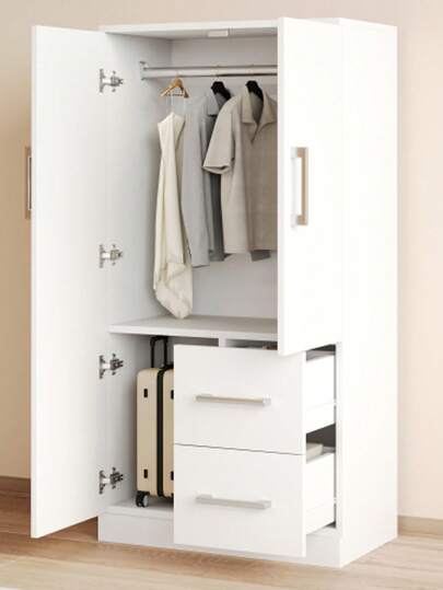 Kleiderschrank 70 x 40 x 135 cm, Doppeltür-Design mit Schubladen und Staufächern, Kinderkleiderschrank, Einzelkleiderschrank, weiß