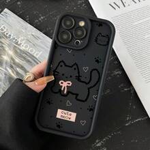 1 pieza funda de teléfono de moda, compatible con Apple  11 Pro Max, 12 Pro Max, 13 Pro Max, 14 Pro Max, 15 Pro Max, 16 Plus, 16 Pro Max,  Galaxy S21, S22, S23, S24 Ultra, Redmi Note 13, 14,  Pura 70, OPPO Reno 11, Honor X9,  Pixel 7. Material resistente a golpes, agua y arañazos, diseño de gato negro de estilo pixel art, con lazo rosa, patitas y corazón decorativo, estilo retro y lúdico. - Café integral - Ver 4