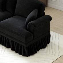 3-Seater Chenille Sofa With Funnel Armrests, Living Room Sofa With Movable Ottoman And Removable Ruffled Skirt, L-Shaped Modular Sofa For Living Rooms And Apartments - 黑色 - 查看 8