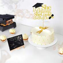 1pc Shiny "She Believed She Could, So She Did" Graduation Cake Topper, Shiny Gold Graduation Party Decor, 2026 Girls Graduation Cake Decoration, High School/College Graduation Supplies - Multicolor - View 8