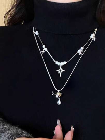 Multi-Layer Pearl Saturn Necklace For Women, Unique Design, Elegant Luxury Clavicle Chain, Versatile Sweater Chain