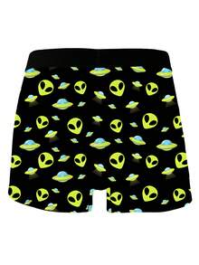 1 Packung spielerische und süße Herren Boxershorts für den Hausgebrauch, Shorts mit Motiv von fliegenden Untertassen und Aliens, aus Strickstoff, atmungsaktiv und feuchtigkeitsableitend, weich und hautfreundlich, Boxershorts mit Cyber-Alien Motiv, neuartige Herren Shorts. - Verschiedenfarbig - Übersicht 4
