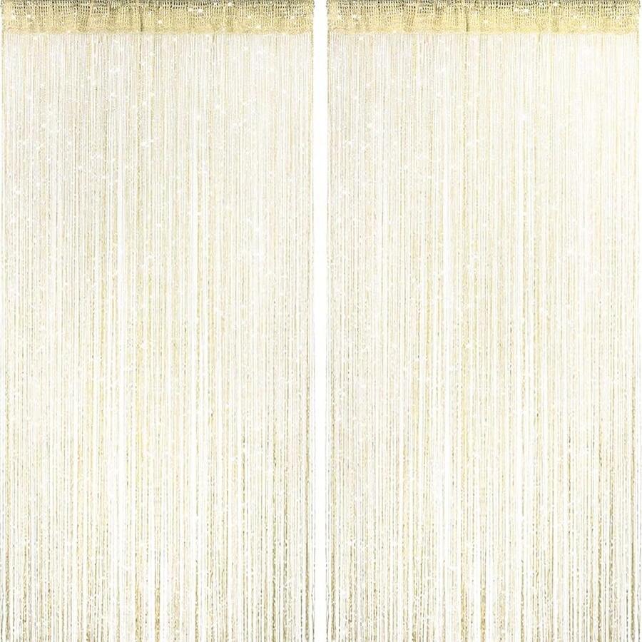 2 Pieces Light Yellow Glitter String Curtains, 39x79 Inch Doorway Beads Curtains, String Curtain For Doorway, Room, Closet Partition, Windows Wedding Party Boho Tassel Home Decoration - Màu vàng - Xem 1