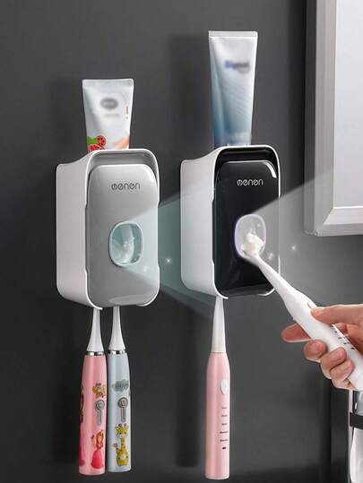 طقم موزع معجون أسنان آلي مثبت على الحائط مع حامل فرشاة الأسنان، طقم إكسسوارات حمام، ديكور حمام منزلي، ديكور خريفي، عودة إلى المدرسة (طراز عشوائي)