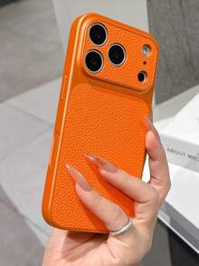 奢华大窗口仿皮哑光软边框防震保护壳，兼容 17 Air 16 15 14 Plus 13 12 11 Pro Max 17 Pro Max 手机壳 - 橘色 - 查看 2