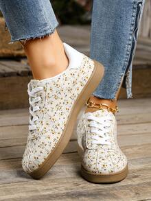 女士复古休闲运动跑步鞋，平底运动鞋，硫化鞋，厚底运动鞋，粉色橡胶底鞋，永不过时，舒适度高，是女士的必备之选。 - 米色 - 查看 5