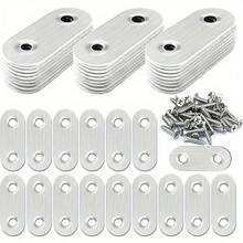 20pcs Stainless Straight Bracket (0.6*1.4 Inch) Flat Straight Braces, Metal Fixed Connecting Plate, Can Be Used To Repair Furniture, Bookcase, Table, Chair Legs, Beds Etc. With 40pcs Screws - Multicolor - View 2