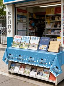 3pcs 137x274CM Graduation Theme Tablecloth - Waterproof & Stain Resistant, Burgundy/Light Blue/Blue/Purple "Congrats GRAD" Text + Graduation Cap Print, Plastic Material, Suitable For Graduation Party, Promotion Ceremony, Campus Celebration Events And Daily Use - Light Blue - View 5