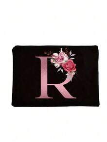 Hot Selling Fashion Items: Polyester Fiber Letter Printed Zipper Women's Makeup Bag, Storage Bag, Perfect Gift For Couples And Family. Makeup Bags Can Be Printed With Logo Patterns, And Women's Storage Bags Can Be Printed With English Letters. Laundry Bag Can Hold Hands With Change Bag, Simple, Beautiful, Cute, Large Capacity Storage Bag, Portable Storage Bag, Holiday Gift, Christmas Gift, Ramadan Gift