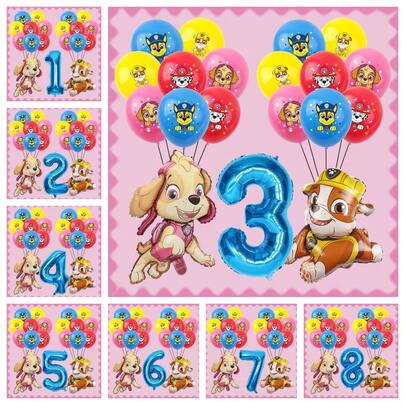 Globos de látex de Paw Patrol, globos de número de papel de aluminio para decoraciones de fiesta de cumpleaños, conjunto de globos de feliz cumpleaños, perfecto para regalo de cumpleaños para adultos, decoración de pared de fiesta, kit de globos
