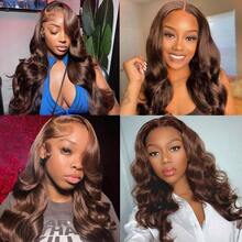 ZHUICHAO [Human Hair Blended Wigs] 13X4 Large Area HD Transparent Lace Front Long Body Wave Wig With Bady Hair & Pre-Bleached Knots Elegant Water Wave Wig For Women 13X4 Lace Front High-Temperature Fiber Long Chocolate Brown Curly Wig - S4 - View 8