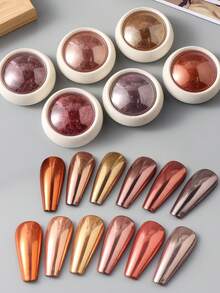 FULL BEAUTY 6件装金属红色镜面指甲粉，情人节Y2K金属色，玫瑰金，橙色，棕色闪粉美甲装饰，节日礼物（女士） - 彩色 - 查看 8