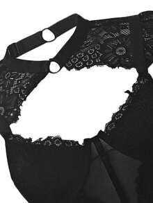 吊带蕾丝文胸，黑色镂空鱼骨背心 - 黑色 - 查看 10