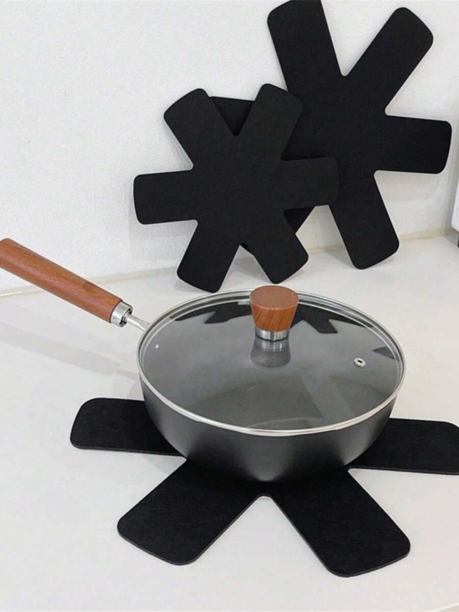 6pcs/3pcs/9pcs/12pcs Modern Non-Woven Fabric Pot Holders, Felt Pot Pads, Kitchen Supplies - Black - View 1