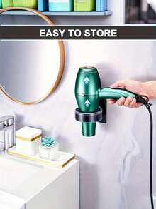 No Drill Wall Mounted Hair Dryer Holder Rack, Bathroom Storage Organizer With Multiple Hooks, Space Saving, Holds Large Size Hair Dryers And Styling Tools, Sturdy Wall Mount, Minimalist Design, Black, Smooth Surface, Long-Lasting - Multicolor - View 2